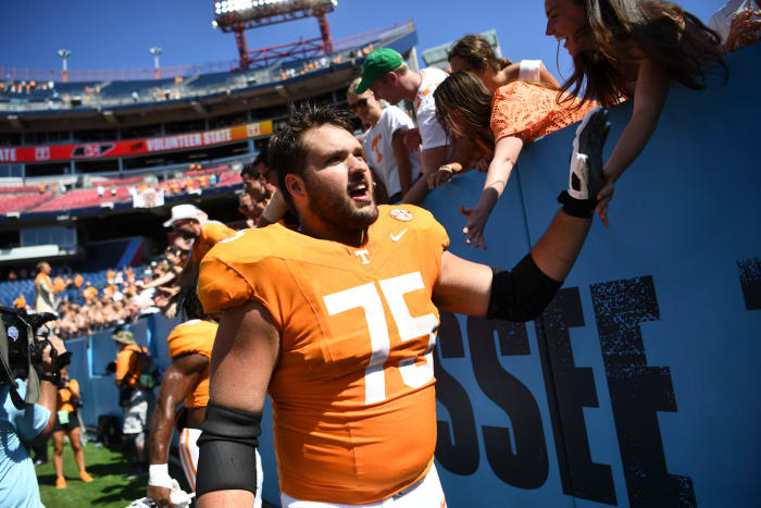 Tennessee Volunteers OL Jackson Lampley after the win over Virginia. (Photo by Caitie McMekin of the News Sentinel)